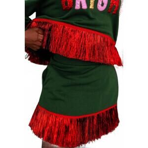 NEW BRIANNA CANNON tinsel fringe skort in green